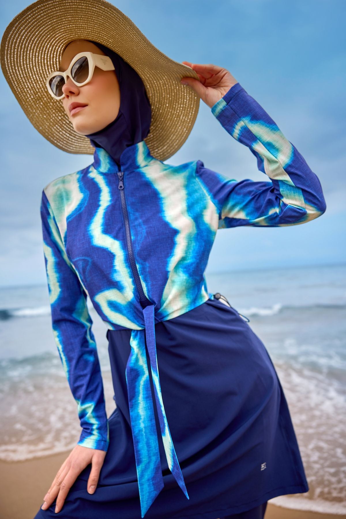 Burkini Modest Swimwear Marineblau mit Wellenmuster "Marina" M2530-2