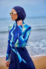 Burkini Modest Swimwear Marineblau mit Wellenmuster "Marina" M2530-2