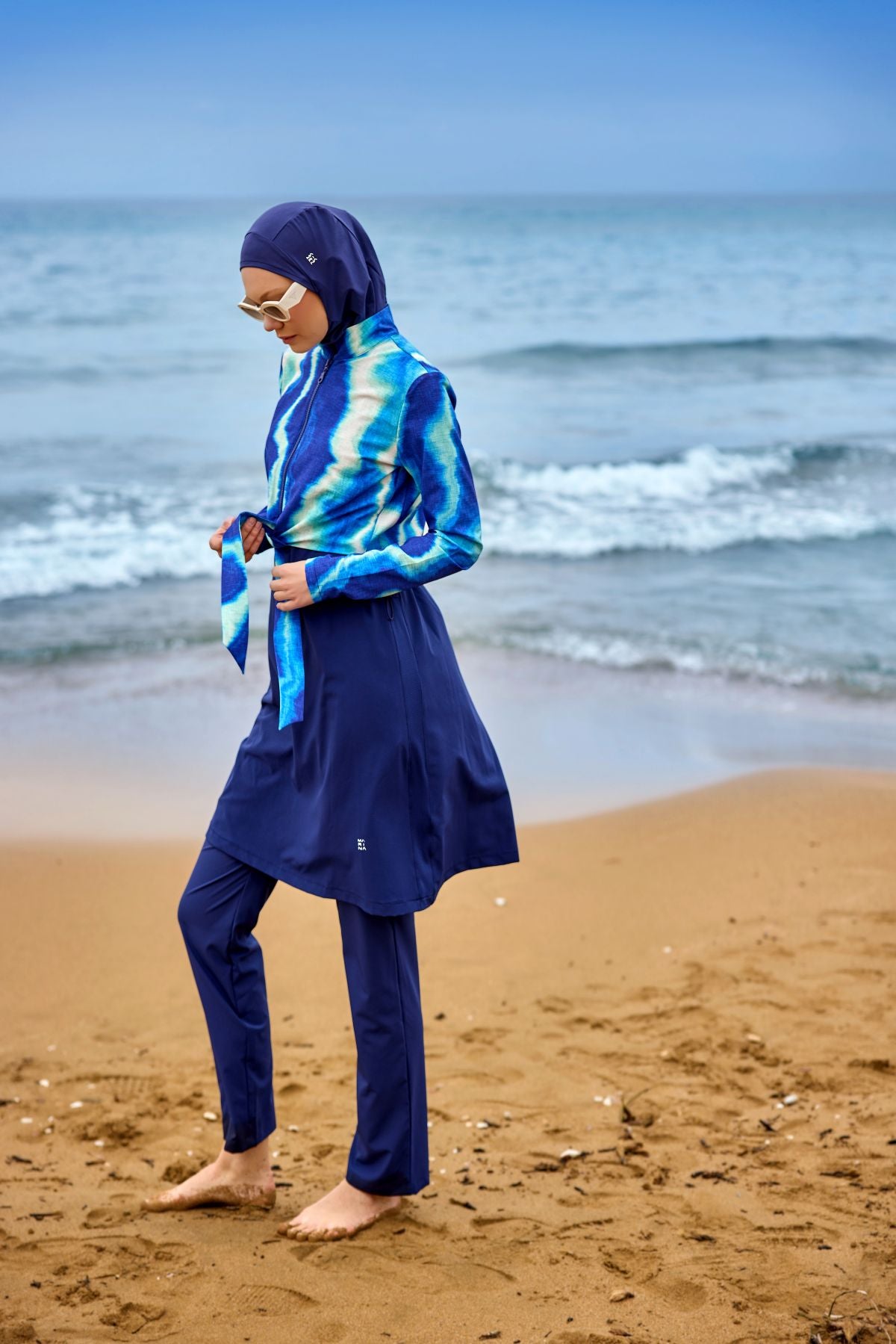 Burkini Modest Swimwear Marineblau mit Wellenmuster "Marina" M2530-2