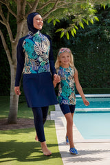 Mädchen Badeanzug Marineblau mit Blumen K2403