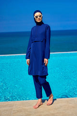 Burkini Modest Swimwear Set 3-Teilig Marineblau - Komplettansicht des dreiteiligen Sets