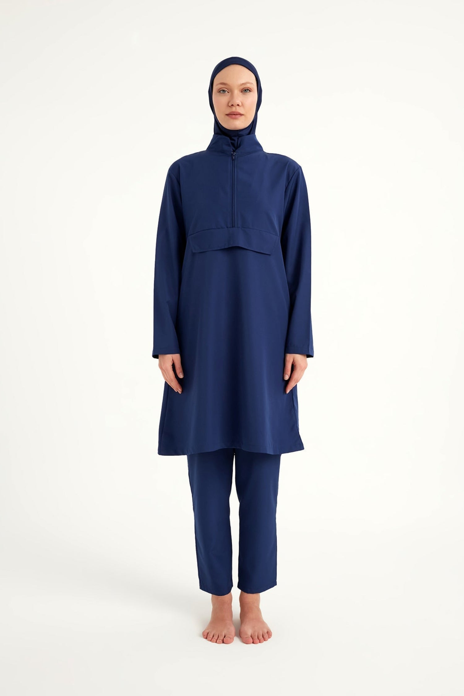 Burkini Modest Swimwear Set 3-Teilig Marineblau - Komplettansicht des dreiteiligen Sets