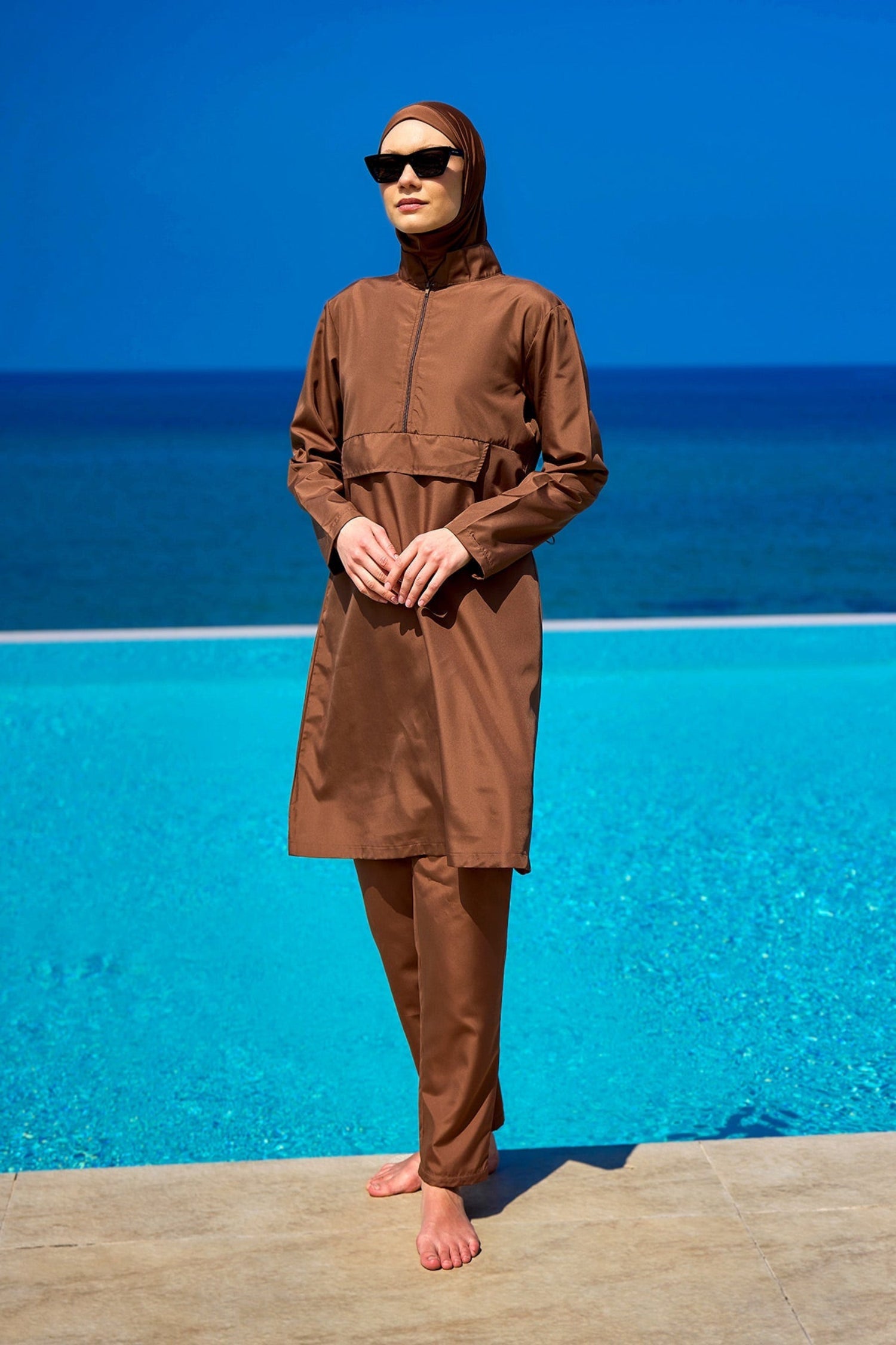 Burkini Modest Swimwear Set 3-Teilig Braun - Andalus by Marina A2503-3
