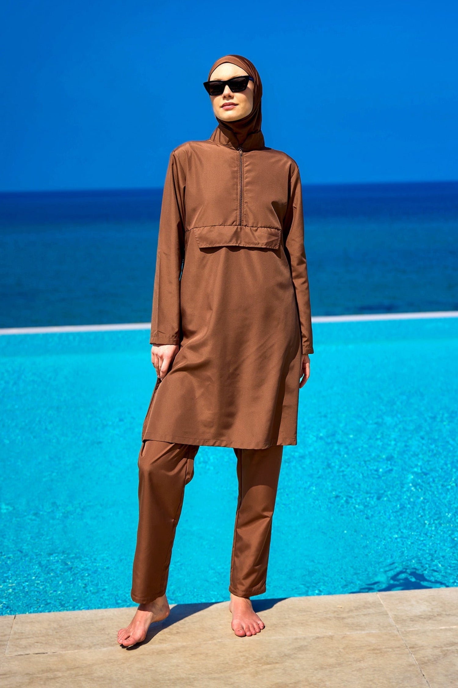 Burkini Modest Swimwear Set 3-Teilig Braun - Andalus by Marina A2503-3