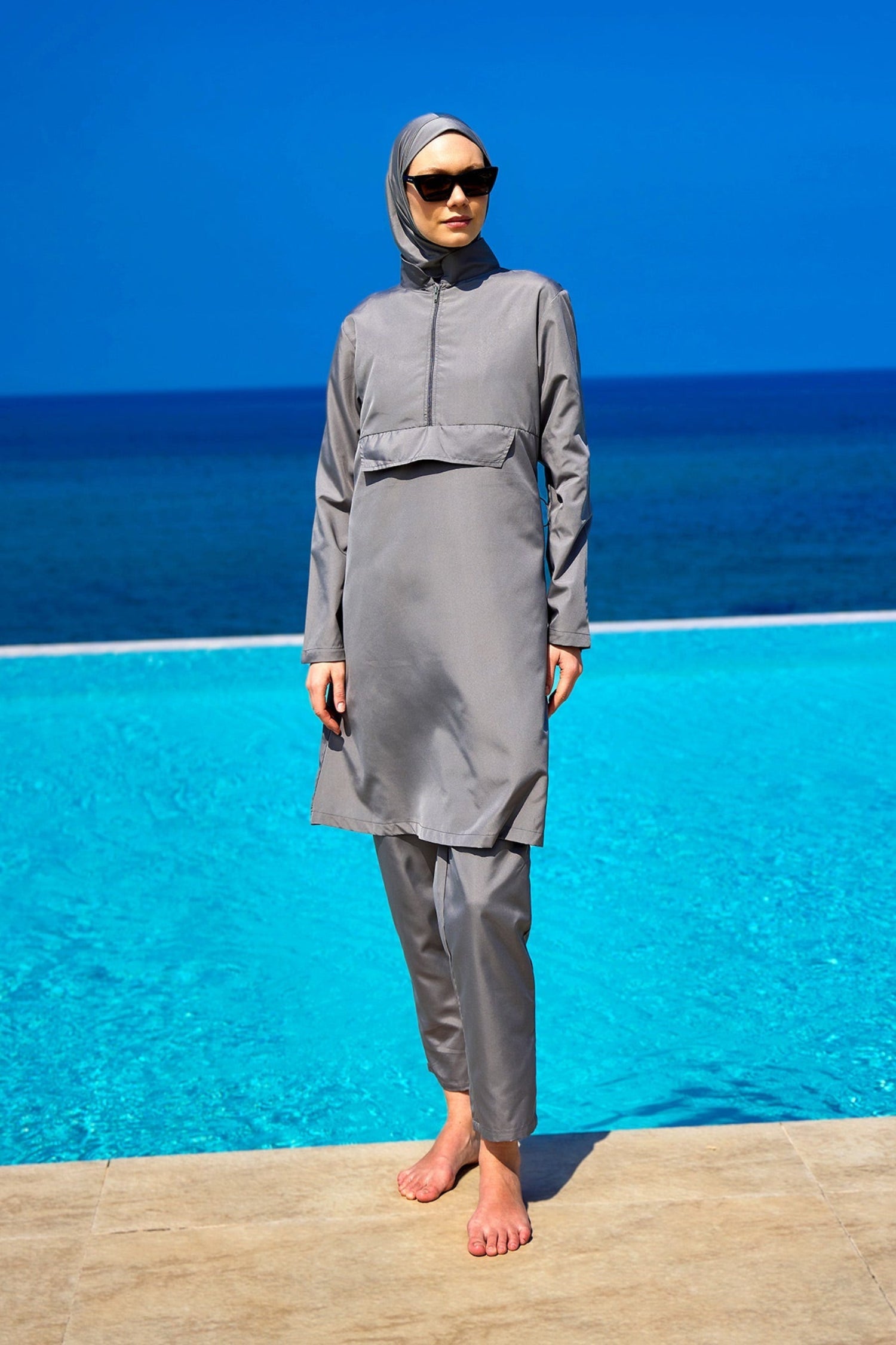 Burkini Modest Swimwear Set 3-teilig in Grau - Andalus by Marina A2503-4 - Vollbedeckende Bademode für Damen