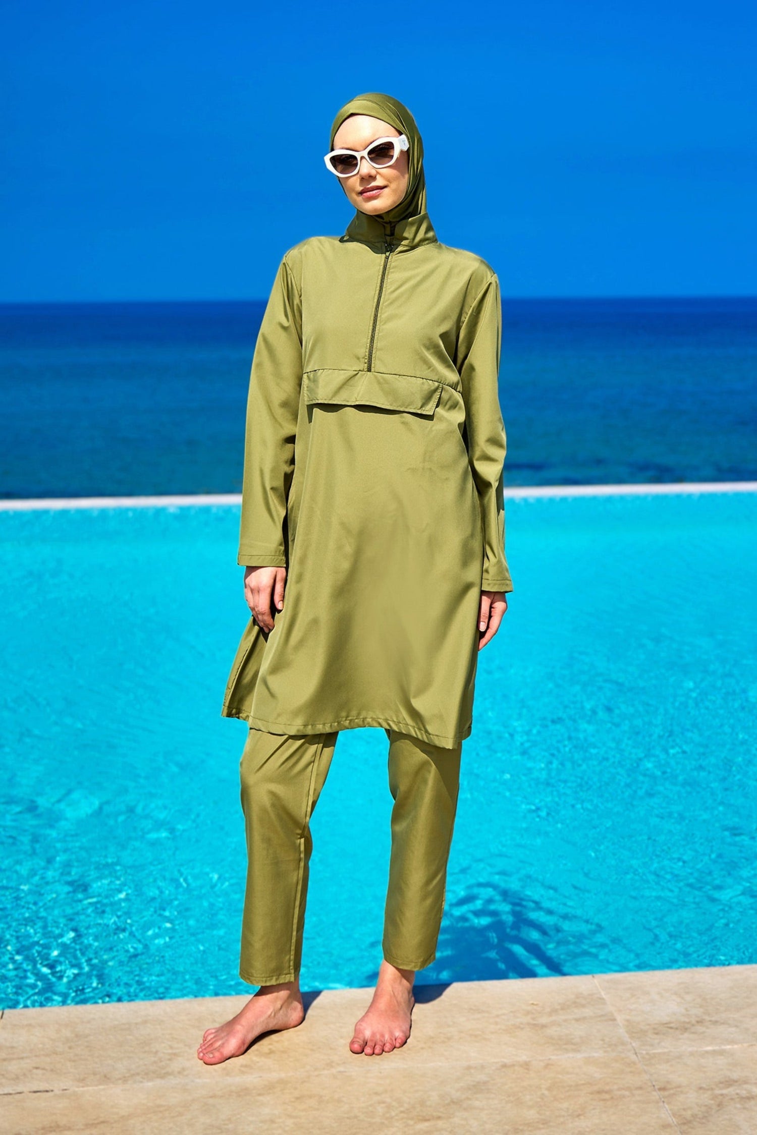 Burkini Modest Swimwear Set 3-Teilig Olivgrün - Andalus by Marina A2503-5