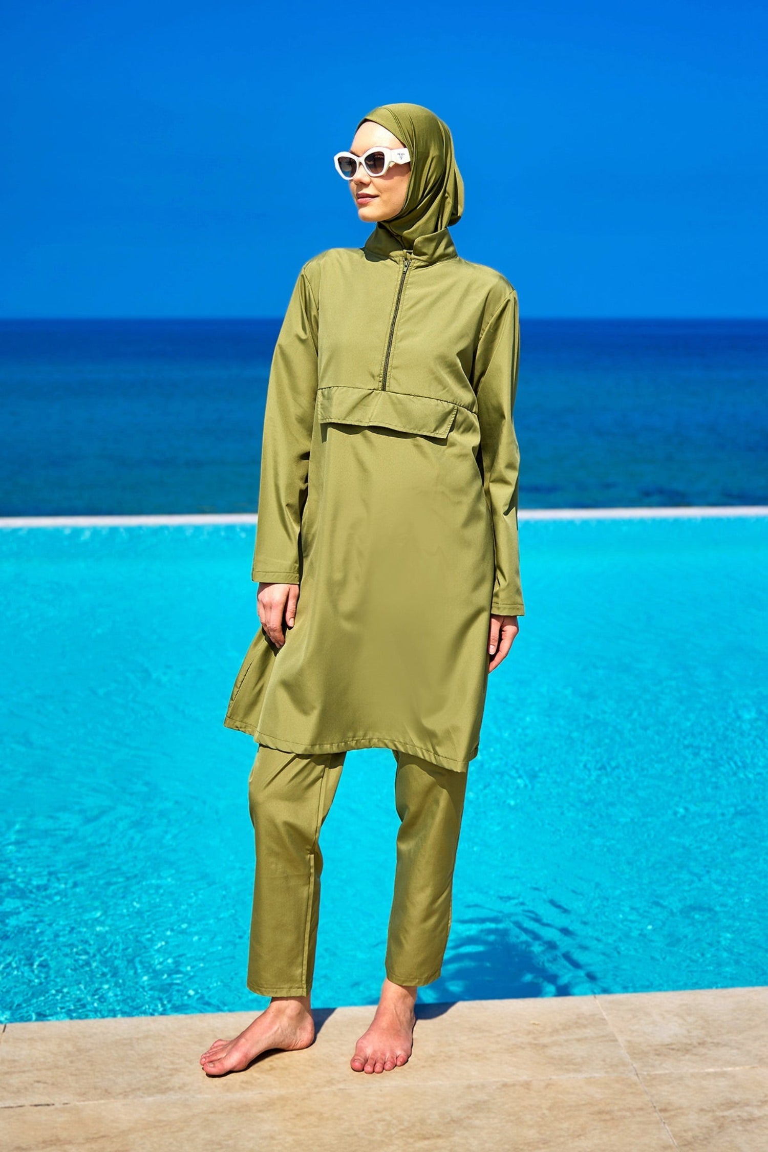 Burkini Modest Swimwear Set 3-Teilig Olivgrün - Andalus by Marina A2503-5