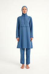 Burkini Modest Swimwear Set 3-Teilig in Blau von Andalus by Marina - Komplettansicht des muslimischen Badeanzugs mit Kopfbedeckung, Oberteil und Hose