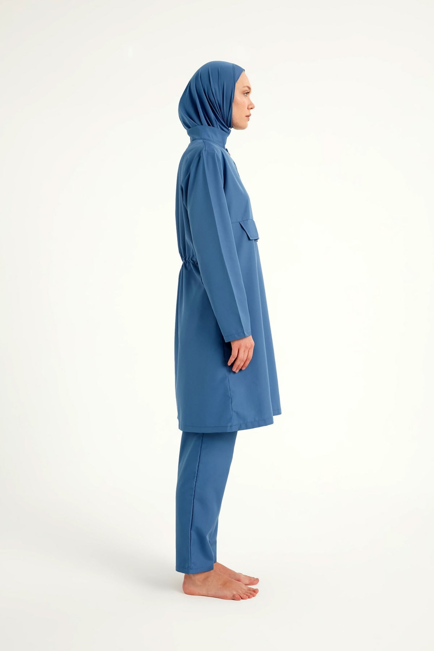 Burkini Modest Swimwear Set 3-Teilig in Blau von Andalus by Marina - Komplettansicht des muslimischen Badeanzugs mit Kopfbedeckung, Oberteil und Hose