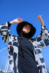 Kimono Pareo Schwarz weiß gemustert "Marina" P2337