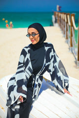 Kimono Pareo Schwarz weiß gemustert "Marina" P2337