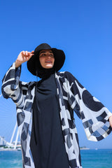 Kimono Pareo Schwarz weiß gemustert "Marina" P2337