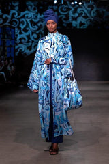 Kimono Pareo Blau gemustert "Marina" P2428