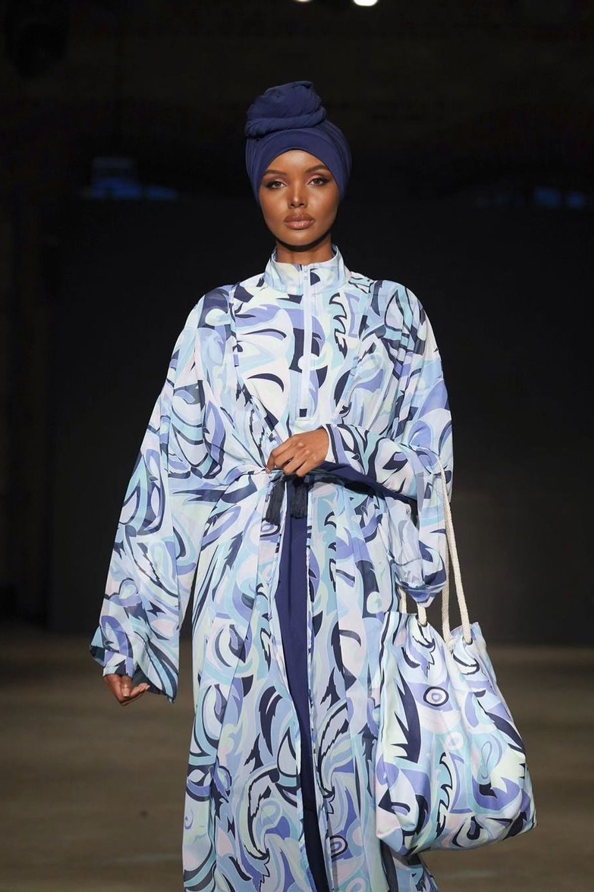 Kimono Pareo Blau gemustert "Marina" P2428
