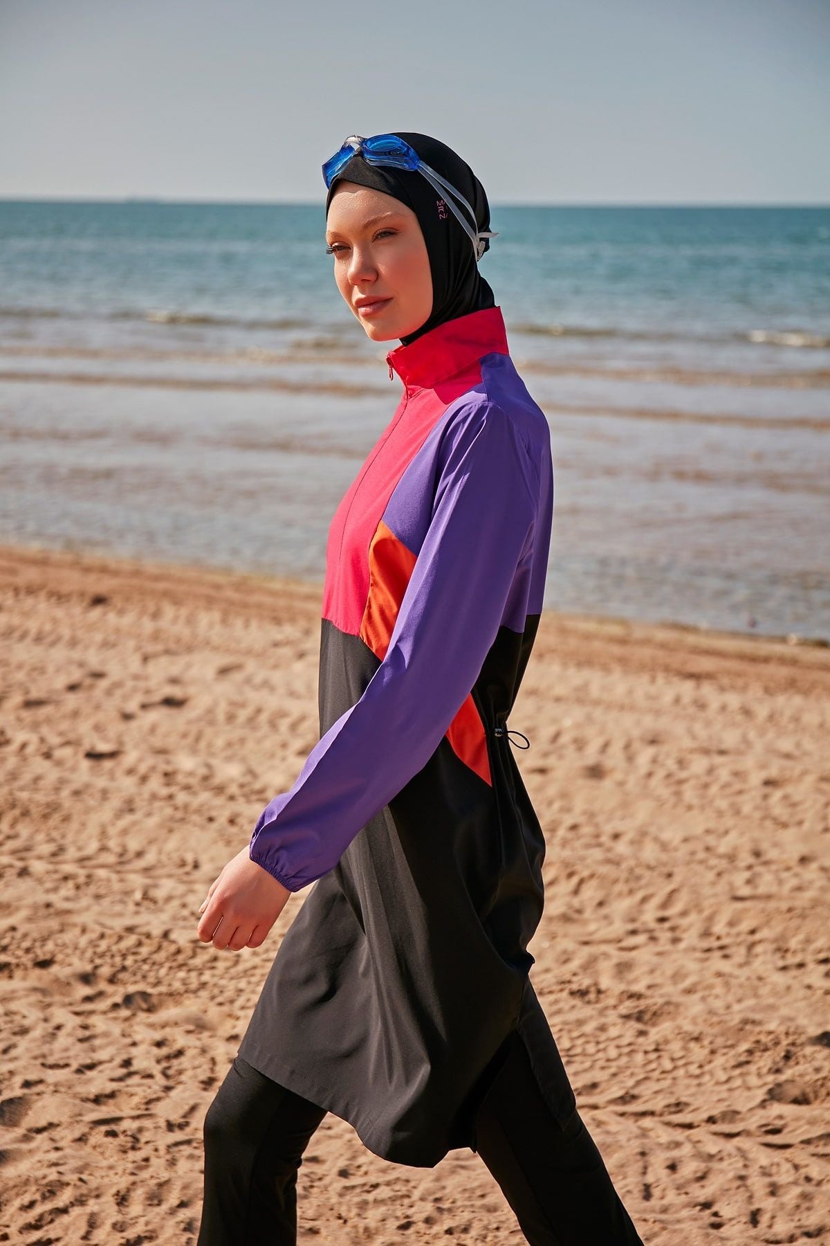 Burkini Modest Swimwear Set 4-Teilig Schwarz/Pink/Lila "Marina" M2312