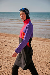 Burkini Modest Swimwear Set 4-Teilig Schwarz/Pink/Lila "Marina" M2312