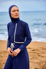 Burkini Modest Swimwear Set 4-Teilig Marineblau mit weißen Streifen "Marina" M2506-2