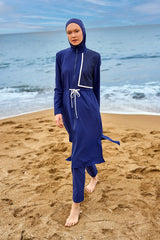 Burkini Modest Swimwear Set 4-Teilig Marineblau mit weißen Streifen "Marina" M2506-2