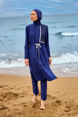 Burkini Modest Swimwear Set 4-Teilig Marineblau mit weißen Streifen "Marina" M2506-2