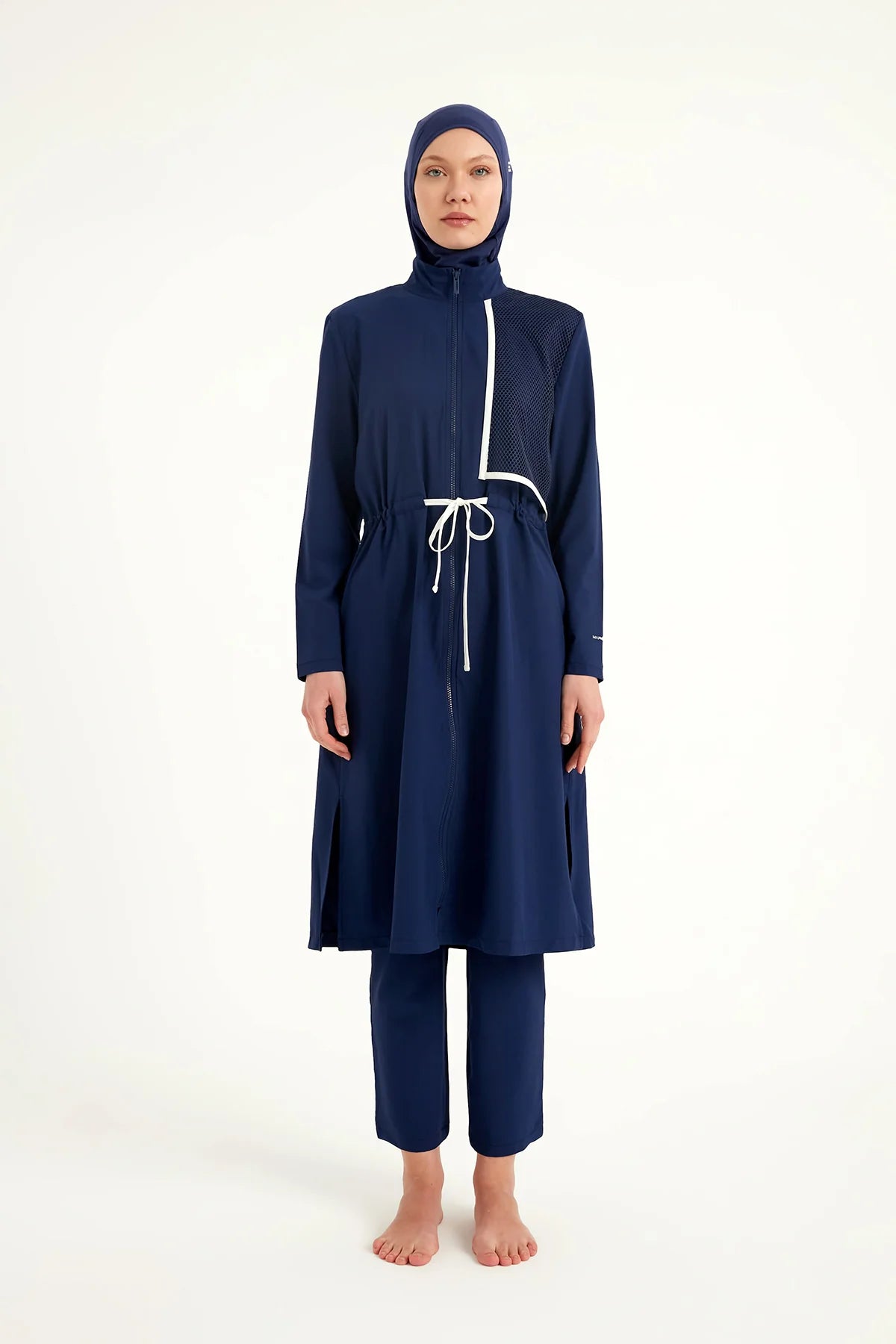 Burkini Modest Swimwear Set 4-Teilig Marineblau mit weißen Streifen "Marina" M2506-2