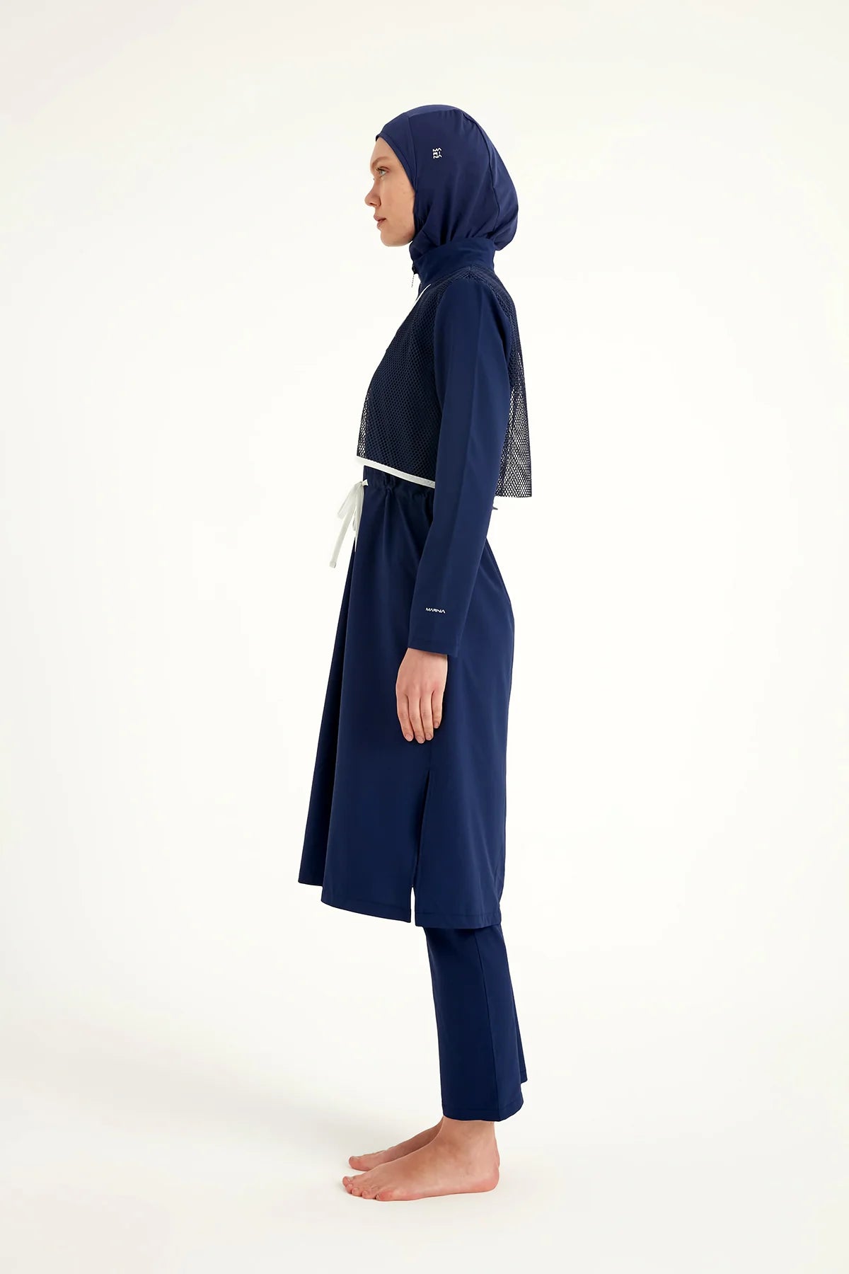 Burkini Modest Swimwear Set 4-Teilig Marineblau mit weißen Streifen "Marina" M2506-2
