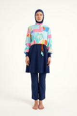 Burkini Modest Swimwear Set 4-Teilig Marineblau mit buntem Oberteil "Marina" M2511