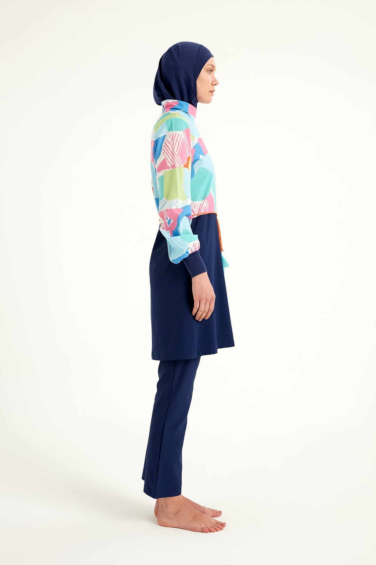 Burkini Modest Swimwear Set 4-Teilig Marineblau mit buntem Oberteil "Marina" M2511
