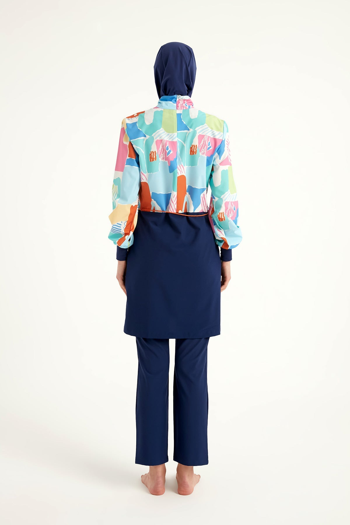Burkini Modest Swimwear Set 4-Teilig Marineblau mit buntem Oberteil "Marina" M2511