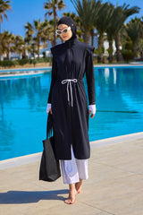 Burkini Modest Swimwear Set 4-Teilig Schwarz mit weißer Schwimmhose "Marina" M2501-2