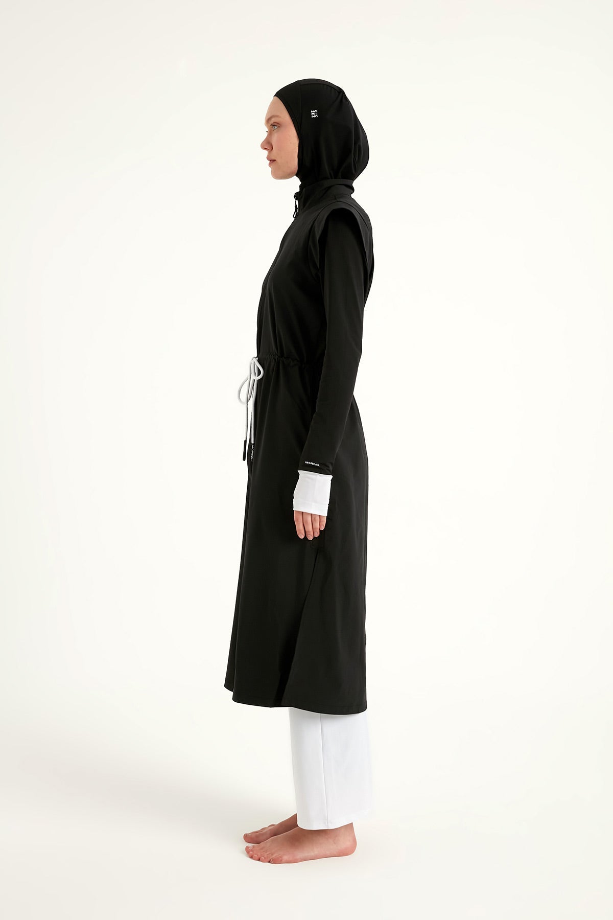 Burkini Modest Swimwear Set 4-Teilig Schwarz mit weißer Schwimmhose "Marina" M2501-2