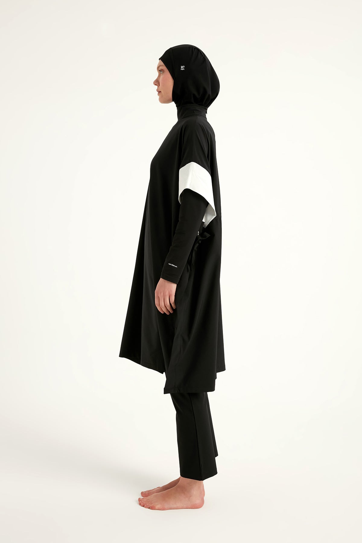 Burkini Modest Swimwear Set 4-Teilig Schwarz mit Weißen Ärmelakzenten "Marina" M2502