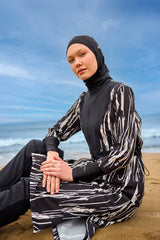 Burkini Modest Swimwear Set 4-Teilig Schwarz-Weiß "Marina" M2504