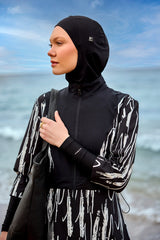 Burkini Modest Swimwear Set 4-Teilig Schwarz-Weiß "Marina" M2504