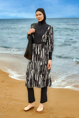 Burkini Modest Swimwear Set 4-Teilig Schwarz-Weiß "Marina" M2504
