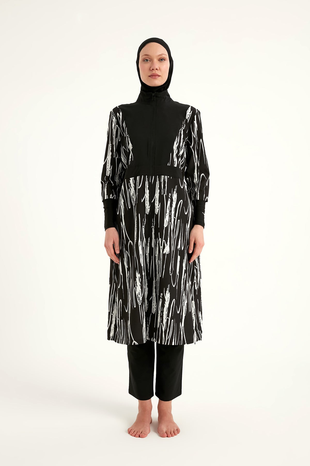 Burkini Modest Swimwear Set 4-Teilig Schwarz-Weiß "Marina" M2504