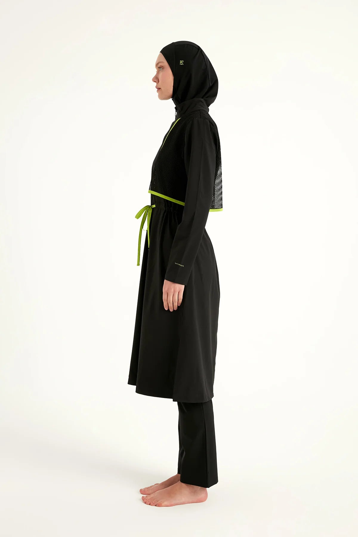 Burkini Modest Swimwear Set 4-Teilig Schwarz mit grünen Streifen "Marina" M2506-1