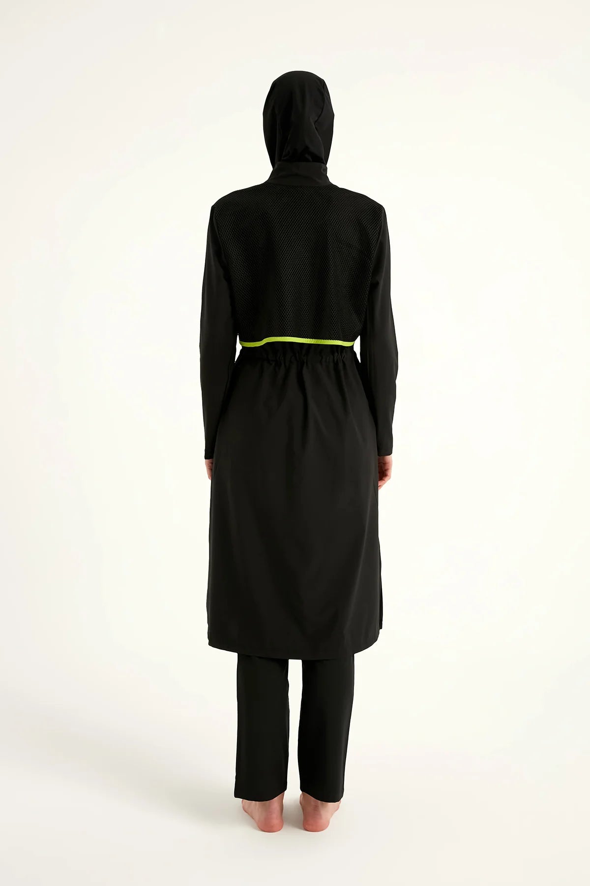 Burkini Modest Swimwear Set 4-Teilig Schwarz mit grünen Streifen "Marina" M2506-1