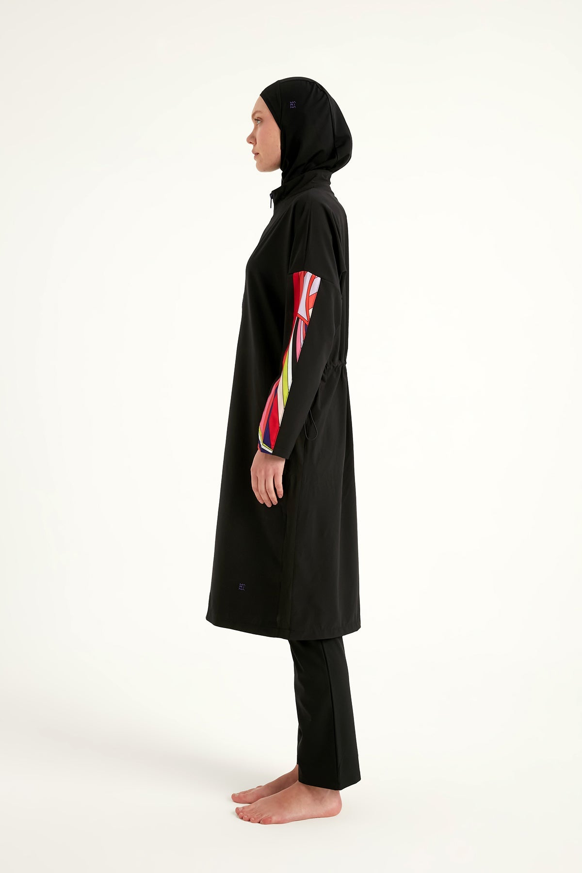 Burkini Modest Swimwear Set 4-Teilig Schwarz mit bunten Ärmeln "Marina" M2510