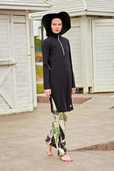 Burkini Modest Swimwear 4-Teilig Fallschirmstoff Schwarz mit Bunter Hose "Marina" M2425