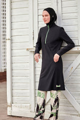Burkini Modest Swimwear 4-Teilig Fallschirmstoff Schwarz mit Bunter Hose "Marina" M2425