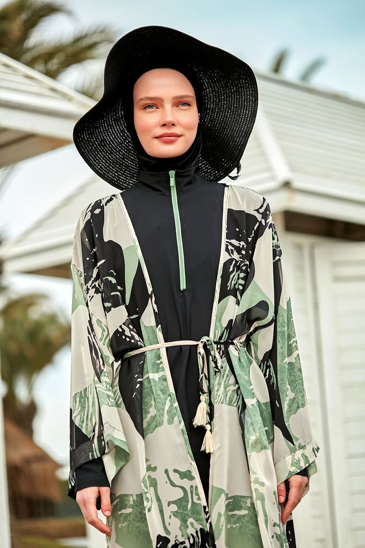 Kimono Pareo Khaki gemustert "Marina" P2411