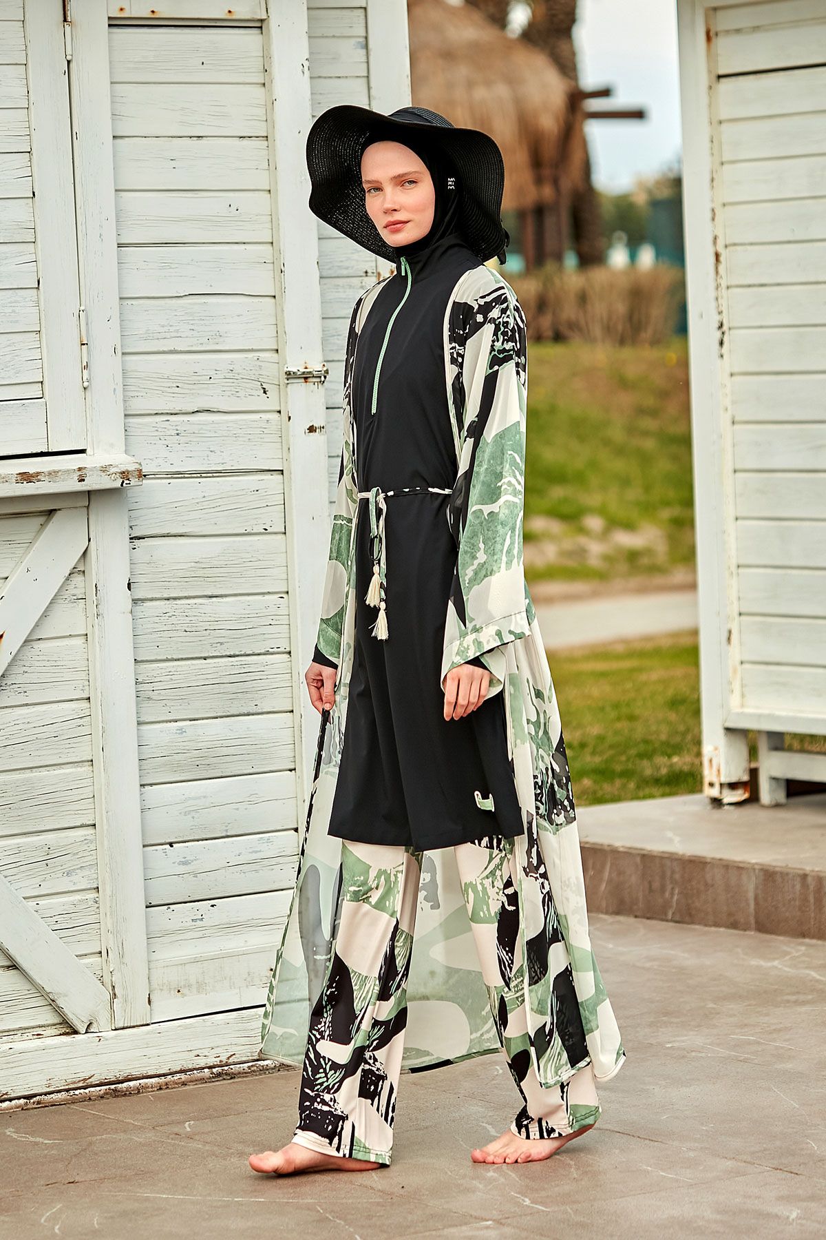 Kimono Pareo Khaki gemustert "Marina" P2411