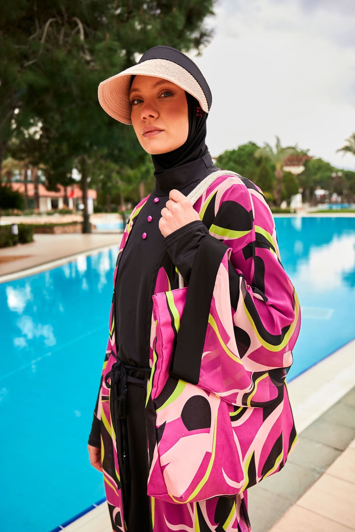 Kimono Pareo Fuchsia gemustert "Marina" P2413