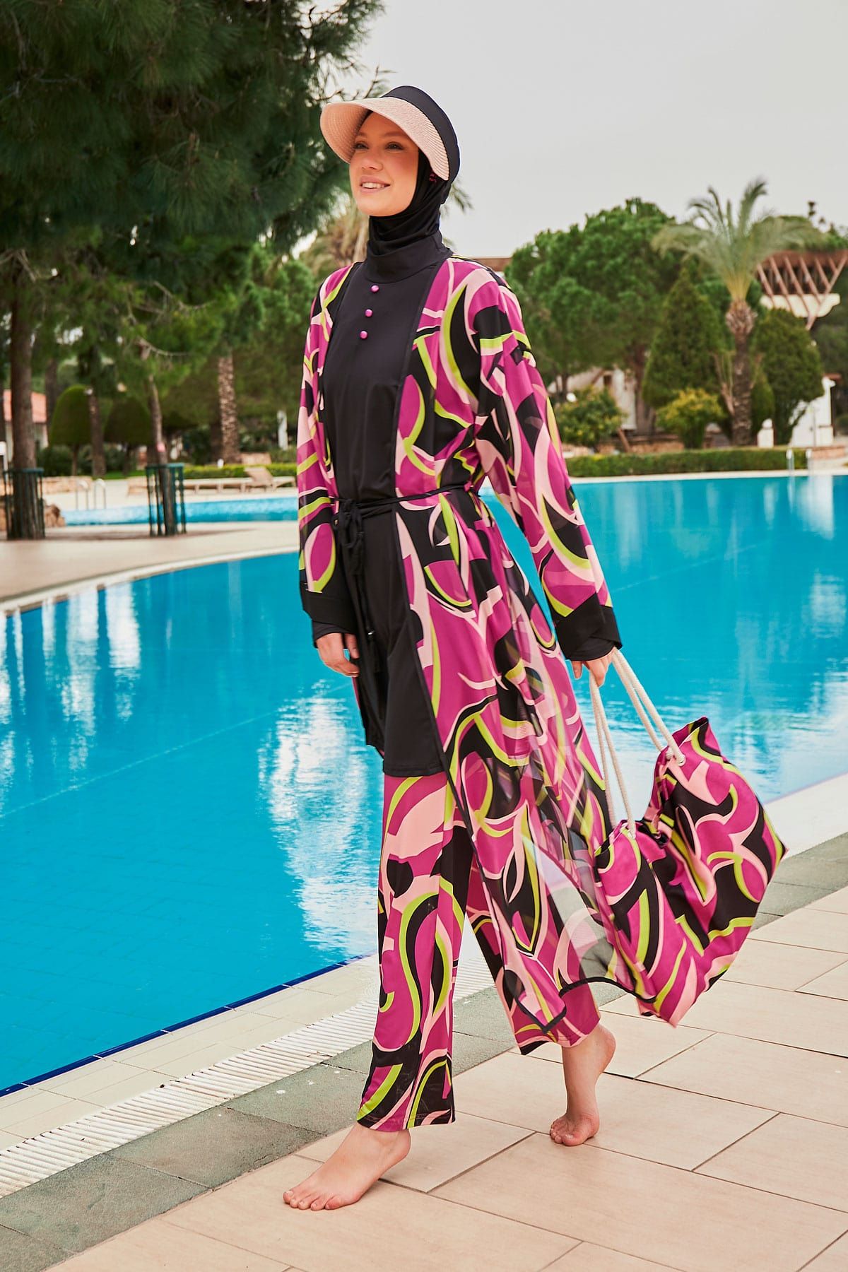 Kimono Pareo Fuchsia gemustert "Marina" P2413