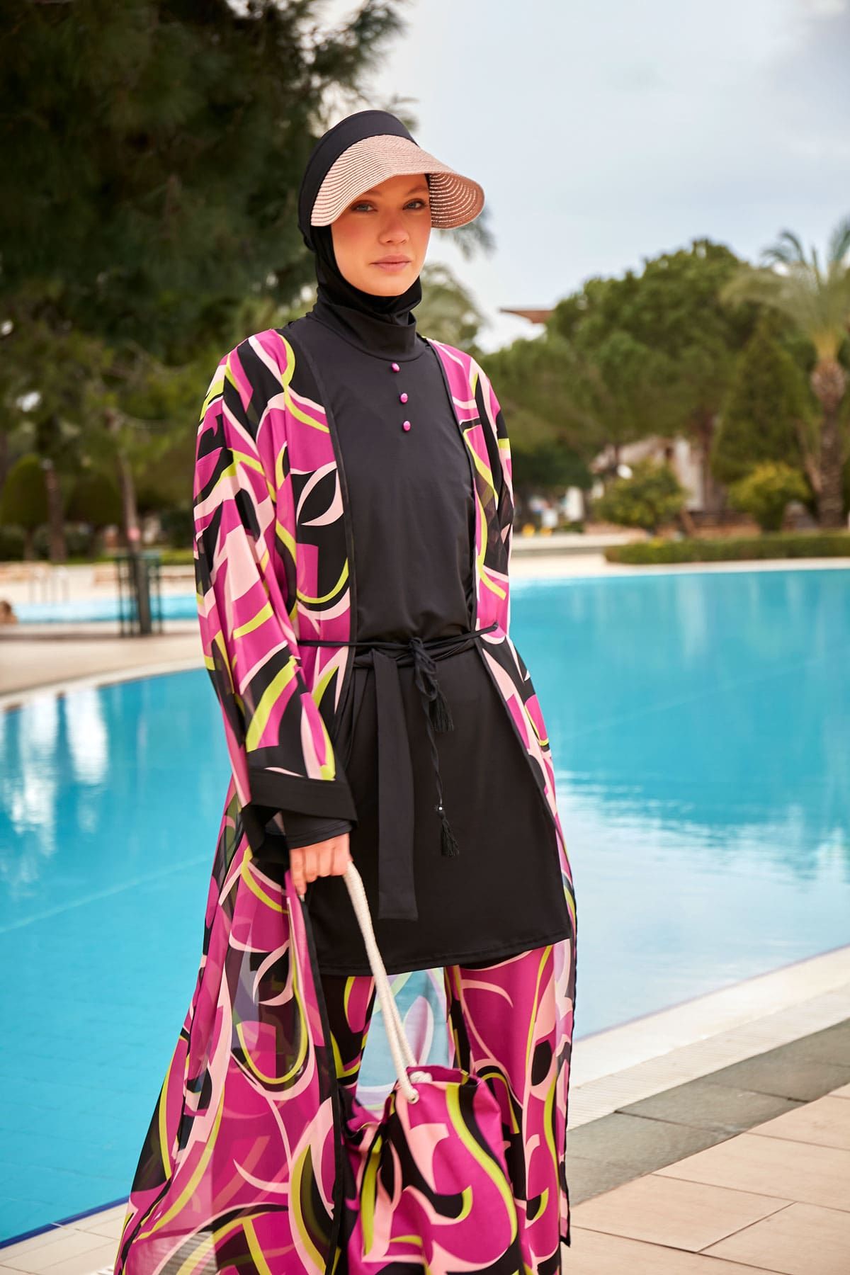 Kimono Pareo Fuchsia gemustert "Marina" P2413