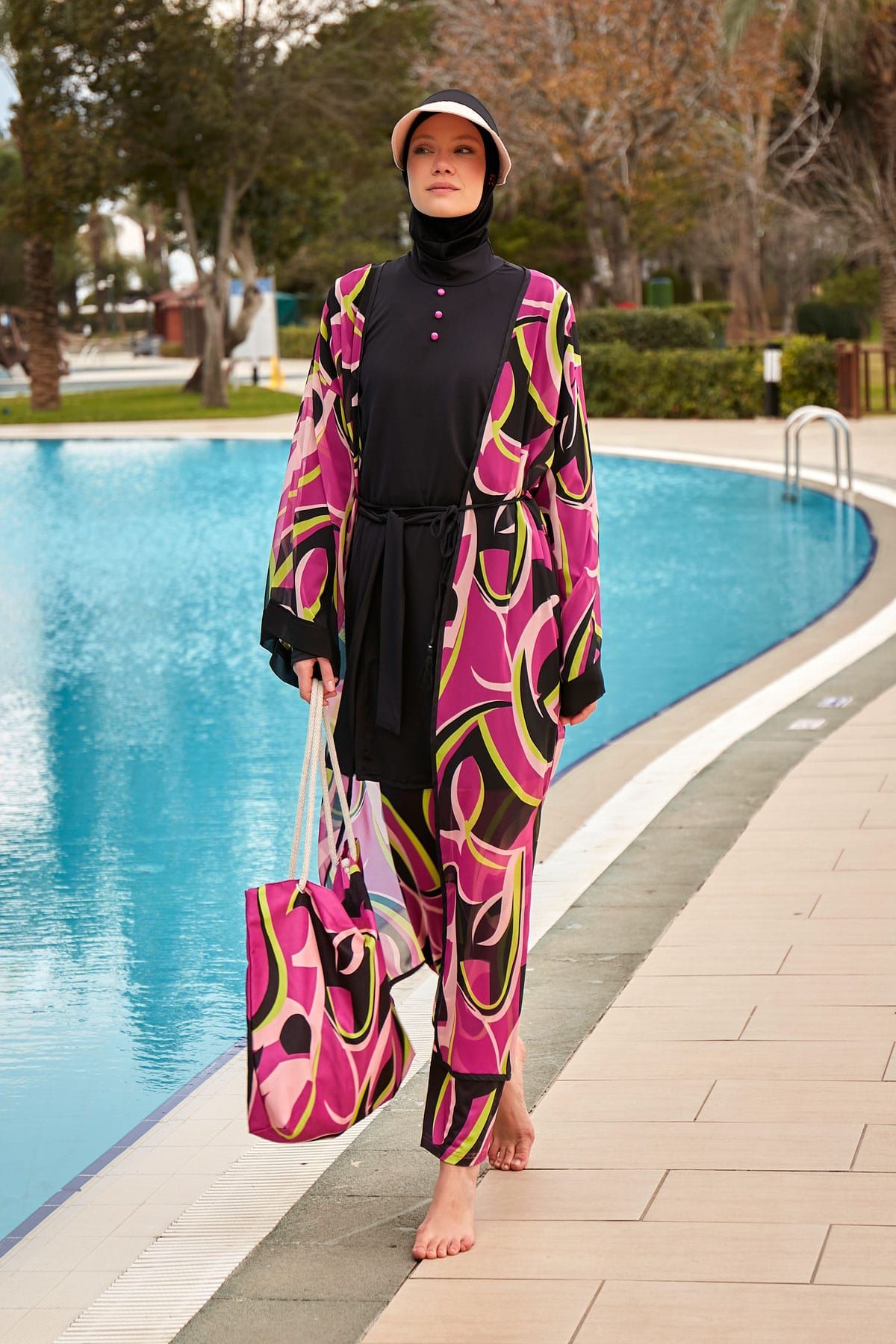 Kimono Pareo Fuchsia gemustert "Marina" P2413