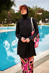 Burkini Modest Swimwear Set Lycra 4-Teilig Schwarz-Pink "Marina" M2481