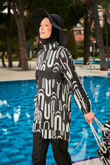 Burkini Modest Swimwear Set 4-Teilig Schwarz/Weiß "Riva Mera by Marina" R2412