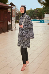 Burkini Modest Swimwear Set 4-Teilig Schwarz/Weiß "Riva Mera by Marina"  R2403