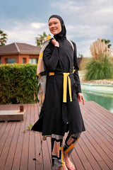 Burkini Modest Swimwear  Set Webstoff 4-Teilig Schwarz mit Karomotiven "Marina" M2422